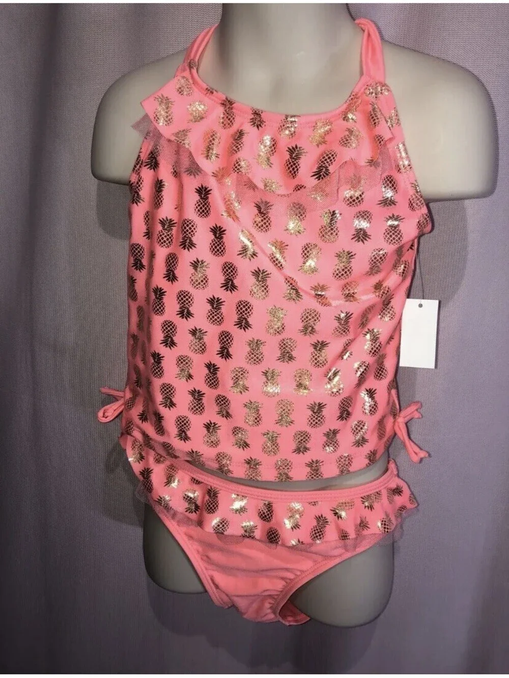 New with Tags Real Love Infant 2 PC Size 24M Pink Gold Pineapple Swimsuit Bikini